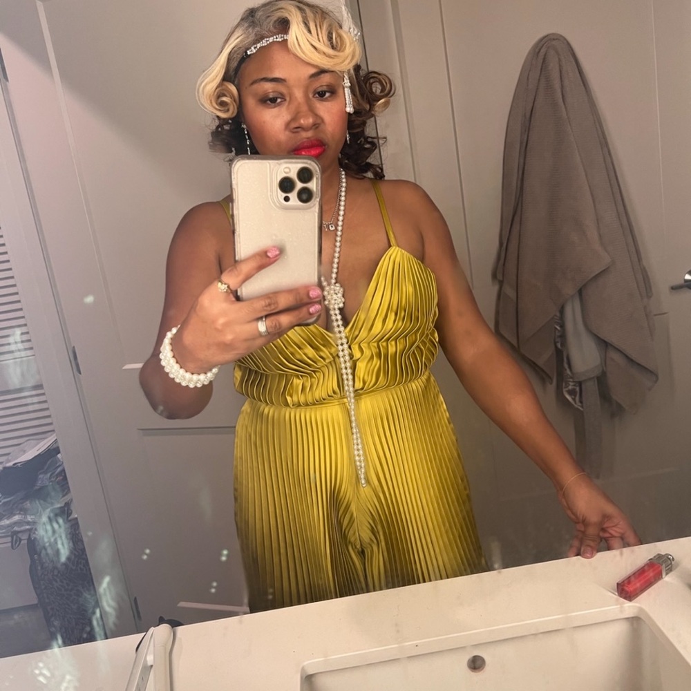 Mac Duggal Vibrant Yellow Pleated Jumpsuit